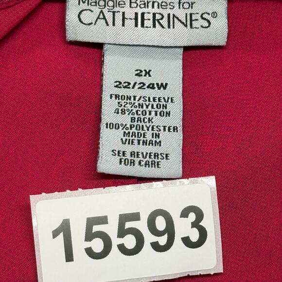 Catherines Top Womens 2X-22-24W Fuchsia Pink Lace Overlay Semi Sheer Career - Picture 8 of 8